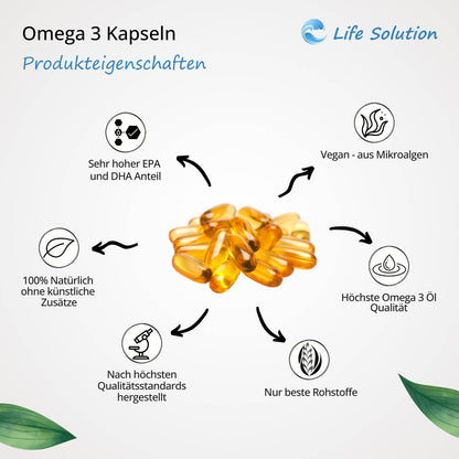 Omega 3 capsules - 90 capsules - from algae oil - high dosage - vegan