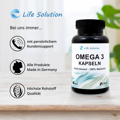 Omega 3 Kapseln - 90 Stück - aus Algenöl - hoch dosiert - Vegan