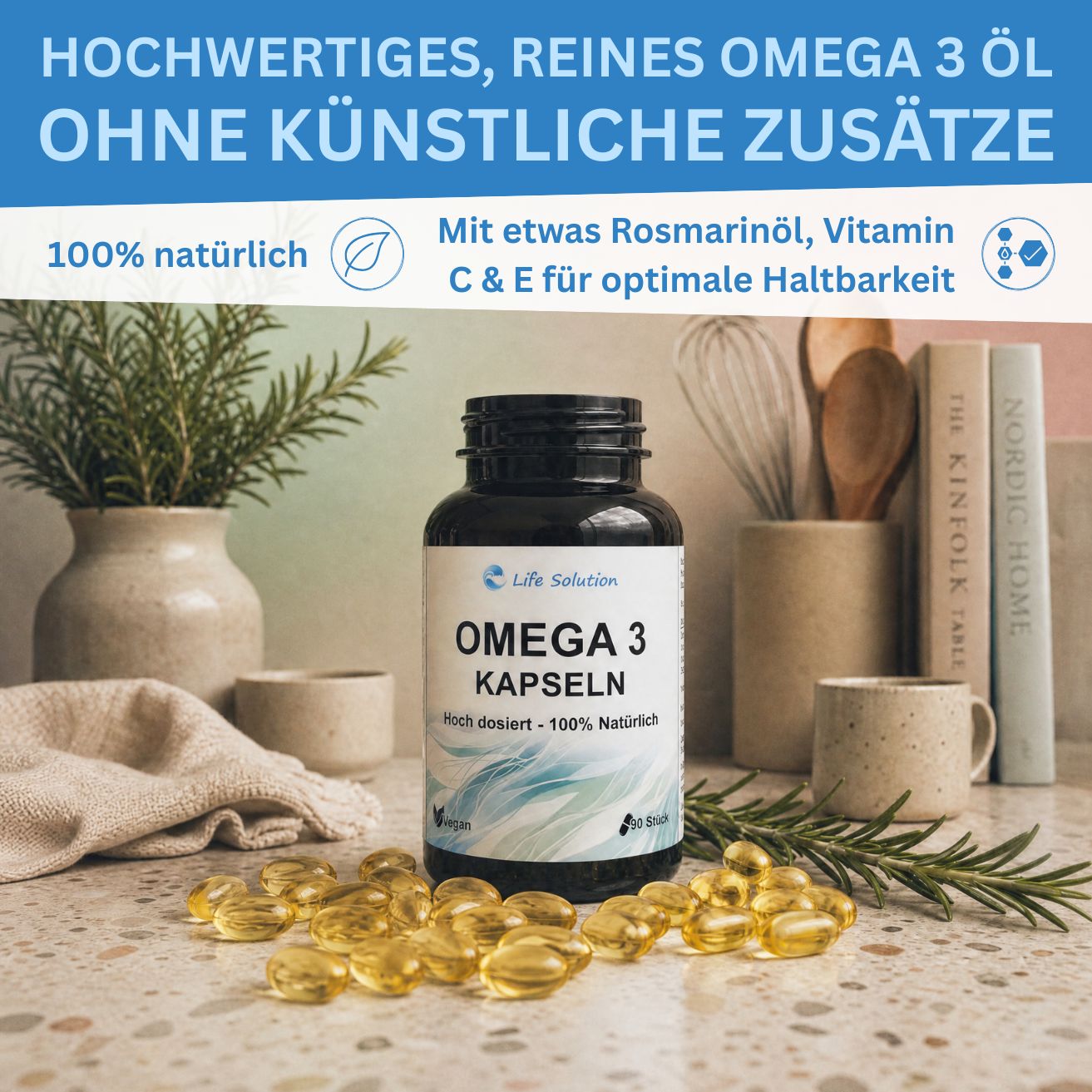 Omega 3 Kapseln - 90 Stück - aus Algenöl - hoch dosiert