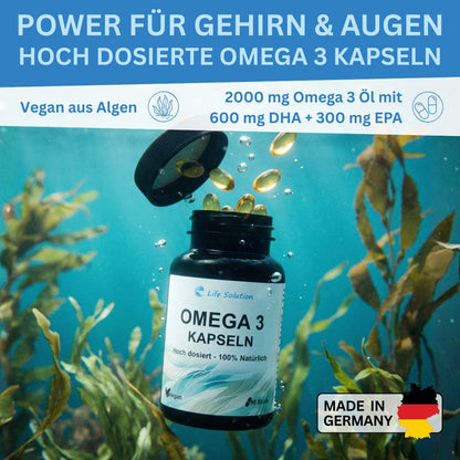 Omega 3 capsules - 90 capsules - from algae oil - high dosage - vegan