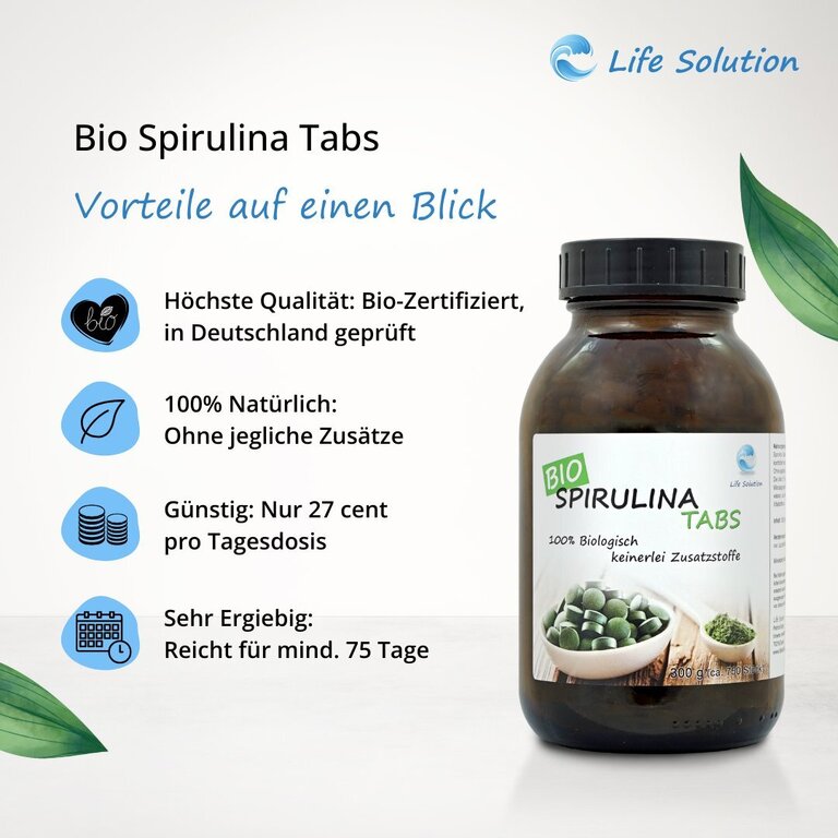 Bio Spirulina Presslinge - 300g - 750 Tabletten je 400mg - wie Kapseln