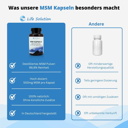 MSM Kapseln 180 Stück - mehrfach destilliert - Hoch rein - organischer Schwefel