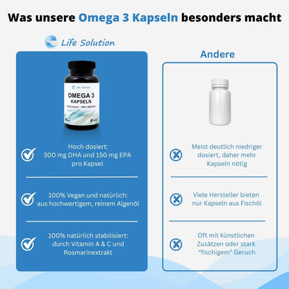 Omega 3 capsules - 90 capsules - from algae oil - high dosage - vegan