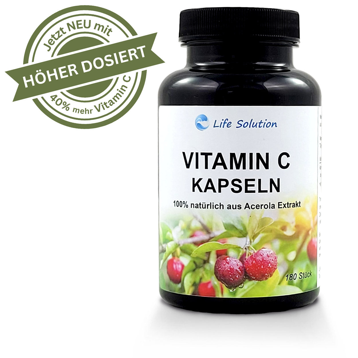 Vitamin C Capsules - 180 Capsules - 100% Natural - from Acerola Cherry Extract