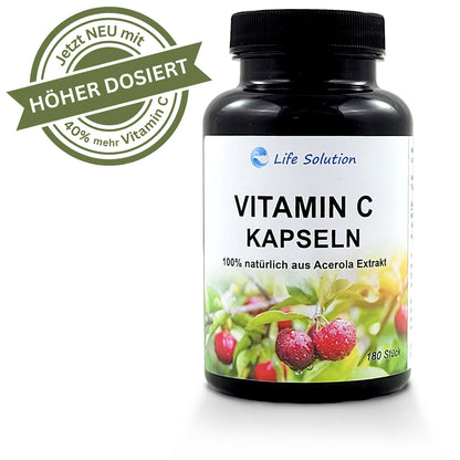 Vitamin C Capsules - 180 Capsules - 100% Natural - from Acerola Cherry Extract