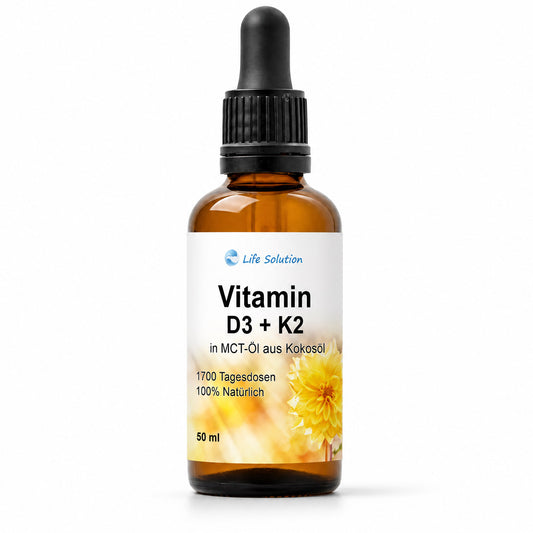 Gouttes de vitamine D3 + K2 - 1000 UI D3 / 20 µg K2 par goutte - 1700 gouttes