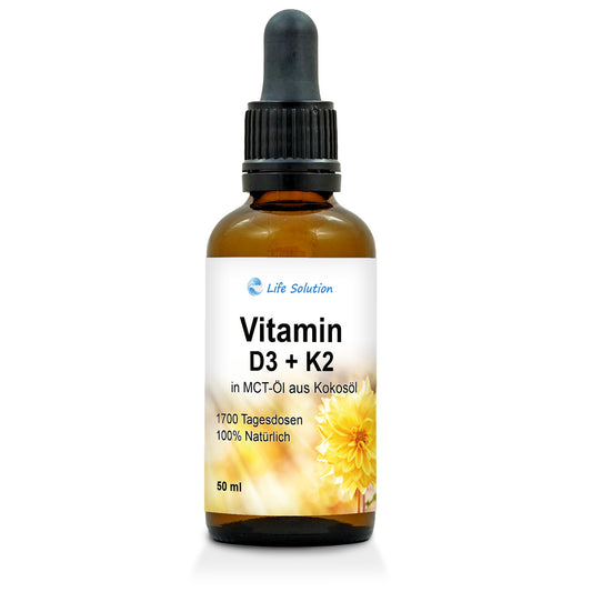 Gouttes de vitamine D3 + K2 - 1000 UI D3 / 20 µg K2 par goutte - 1700 gouttes
