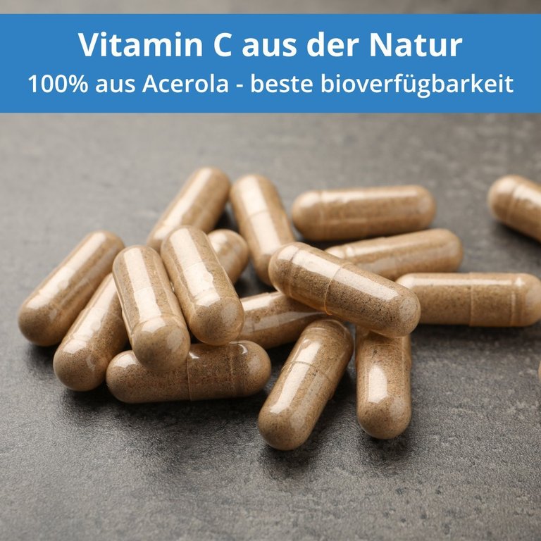 Vitamin C Kapseln - 180 Stück - 100% natürlich - aus Acerola Kirschextrakt