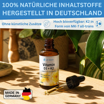Gouttes de Vitamine D3 + K2 - 1000 UI D3 / 20 µg K2 - par goutte - 1750 gouttes