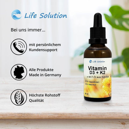 Vitamin D3 + K2 Tropfen - 1000 I.E. D3 / 20 µg K2 - je Tropfen - 1700 Tropfen