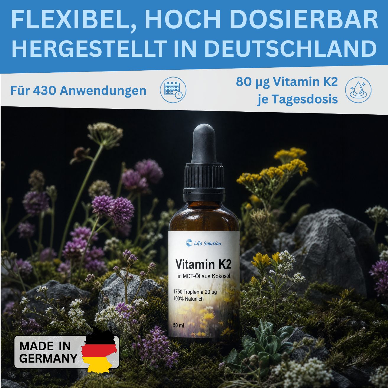 Vitamine K2 en gouttes - 20 µg K2 - par goutte - 1750 gouttes