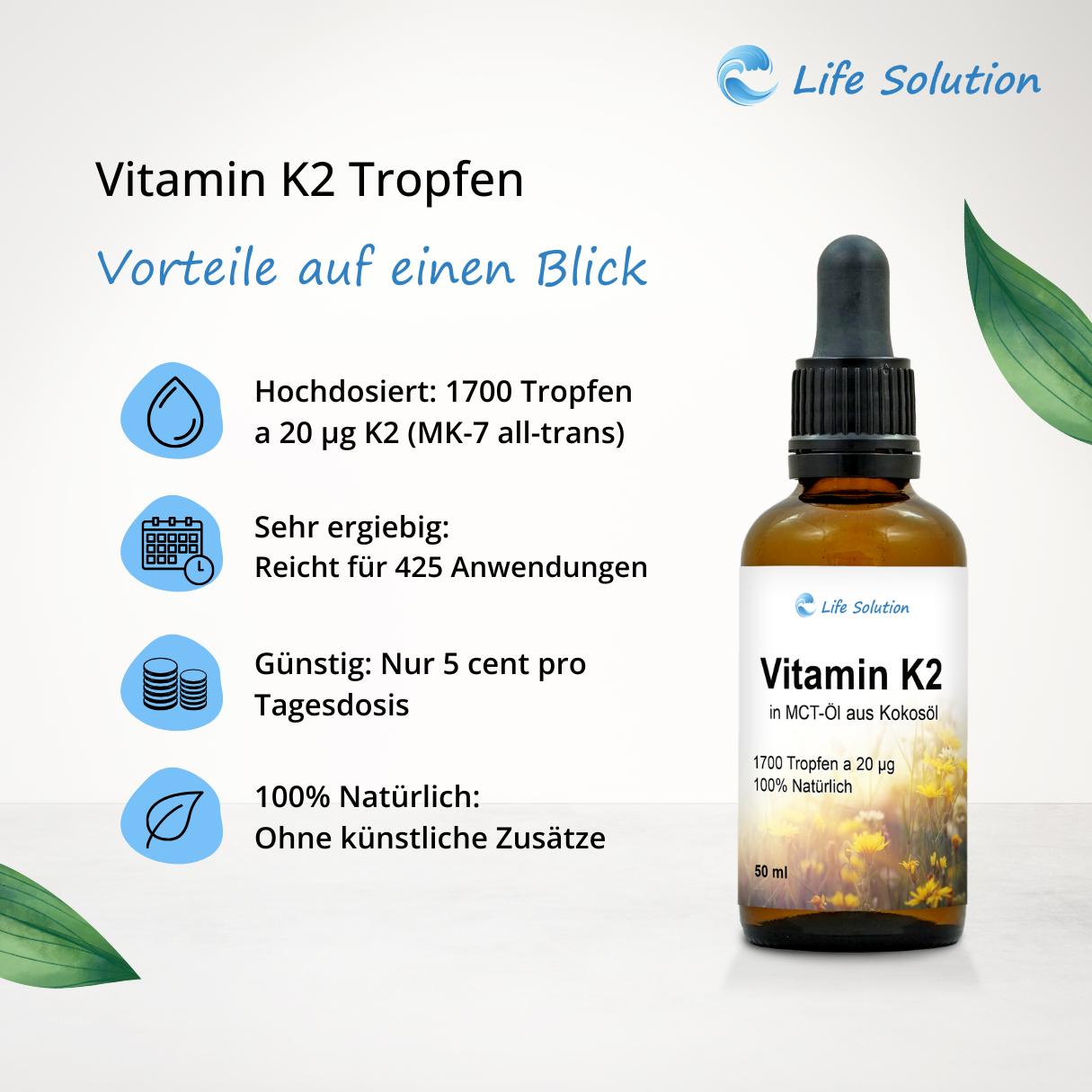 Vitamin K2 drops - 20 µg K2 - per drop - 1700 drops