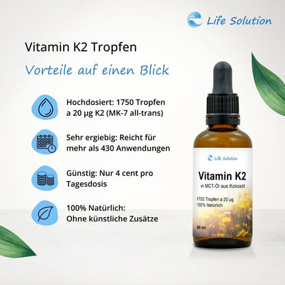 Vitamine K2 en gouttes - 20 µg K2 - par goutte - 1750 gouttes