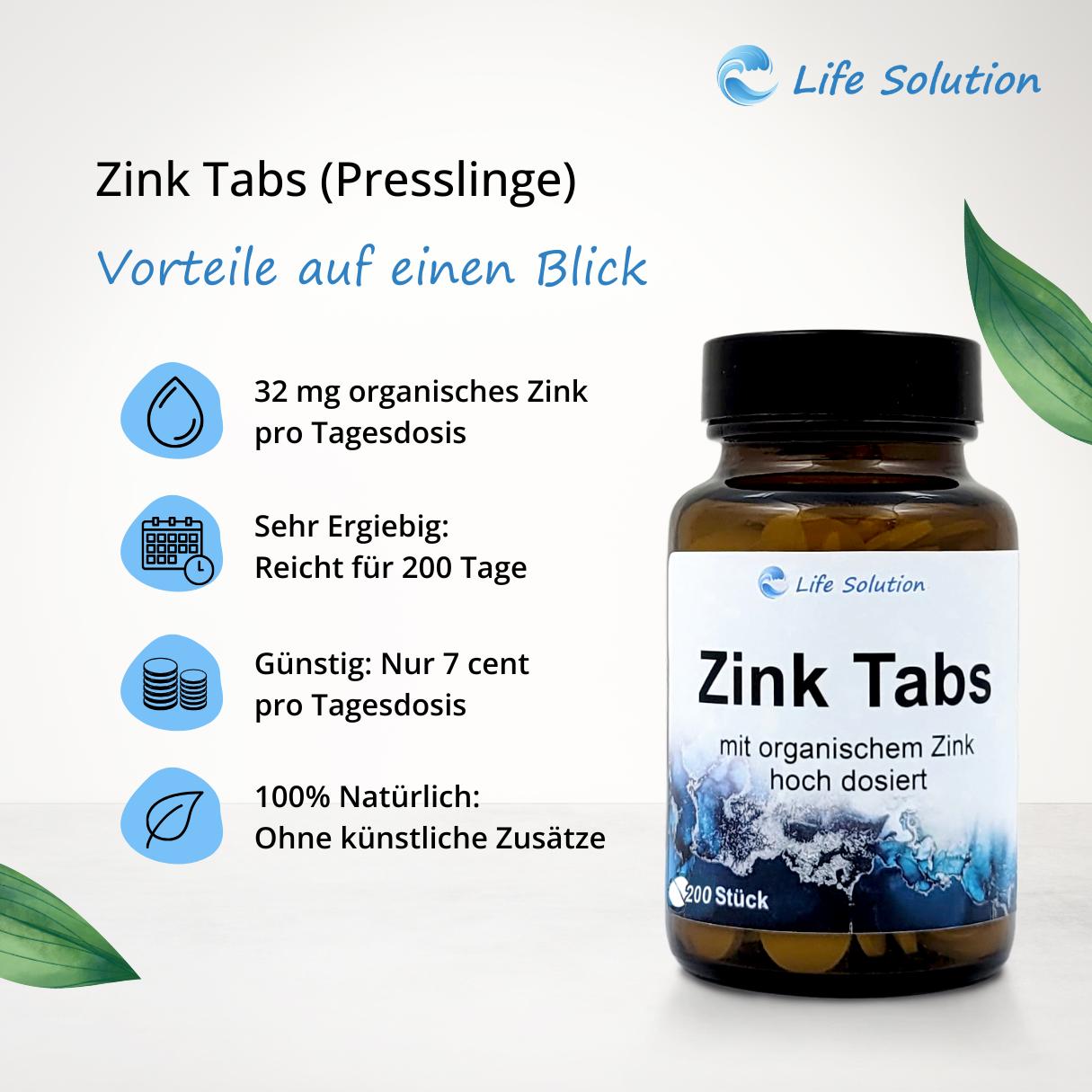 Zink Tabs - 200 Stück a 32 mg Zink - hoch dosiert