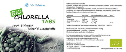 Bio Chlorella Presslinge - 750 Tabletten je 400mg - 300g - Wie Kapseln