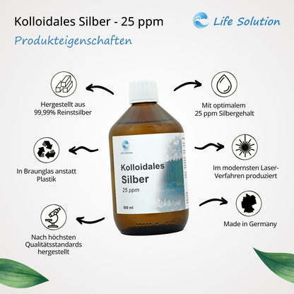 Colloidal silver - 25 ppm - 500 ml - made from 99.99% pure silver